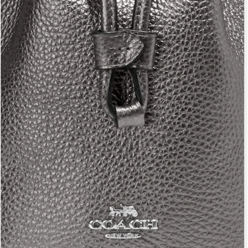 NWT COACH DEMPSEY DRAWSTRING BUCKET BAG 15 IN SILVER/METALLIC GUNMETAL CROSSBODY